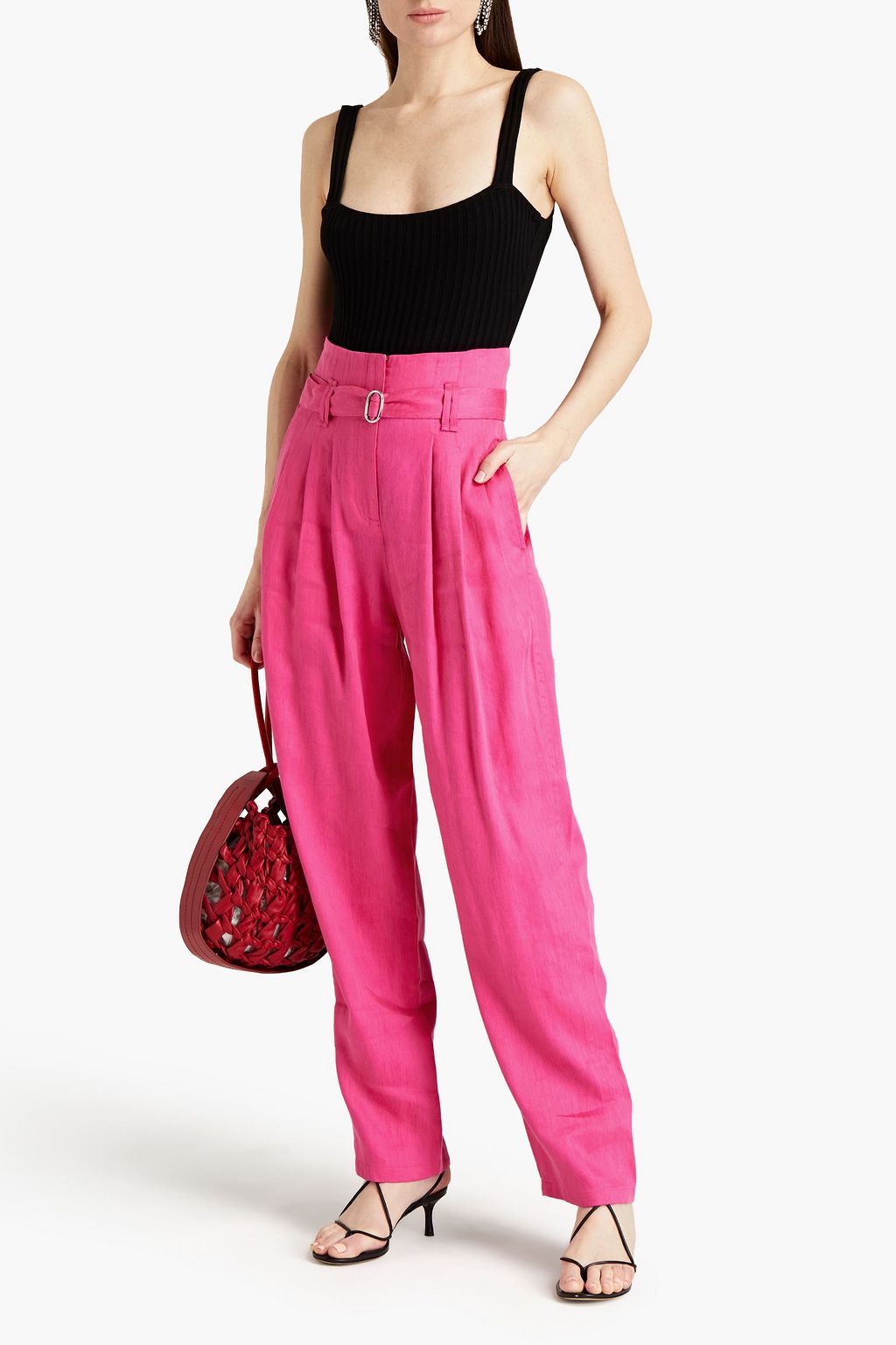 IRO Margatee belted linen and cupro-blend twill tapered pants