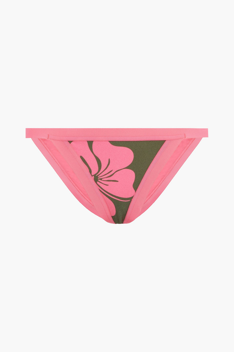 Zimmermann Lulu Grosgrain-trimmed Floral-print Low-rise Bikini Briefs In Army Green