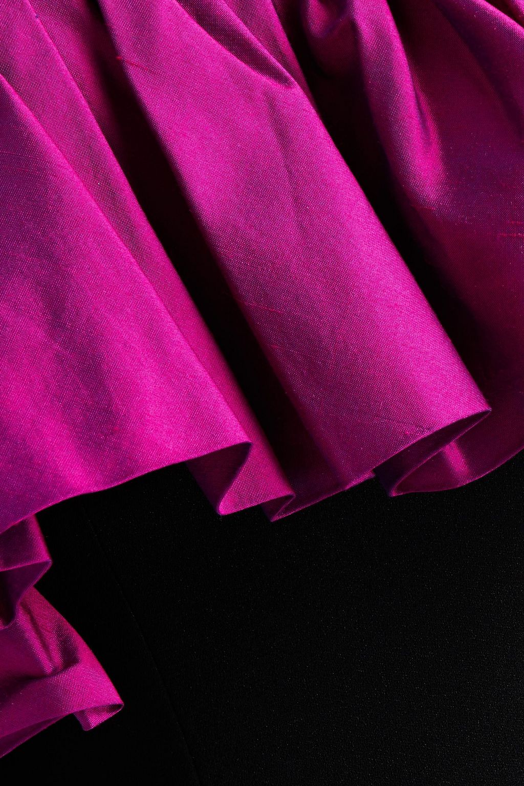 RASARIO One-shoulder shantung-paneled ruffled crepe gown