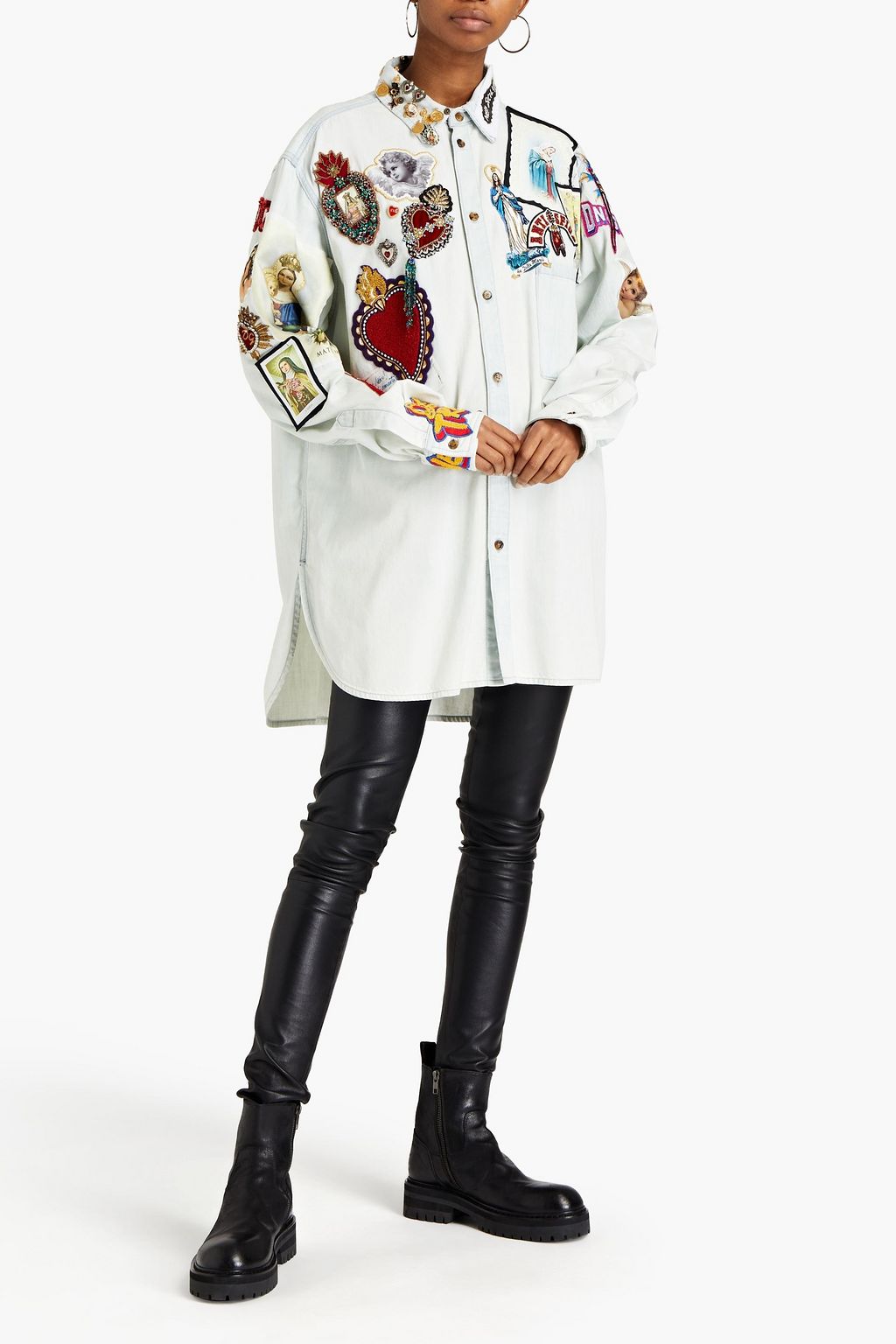DOLCE&GABBANA Oversized embellished denim shirt