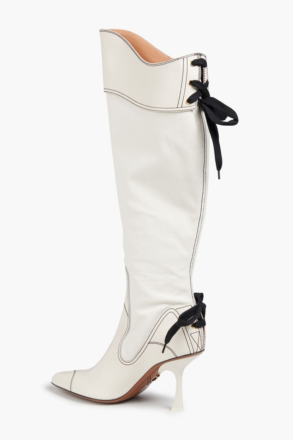ZIMMERMANN Button-embellished topstitched leather and canvas boots