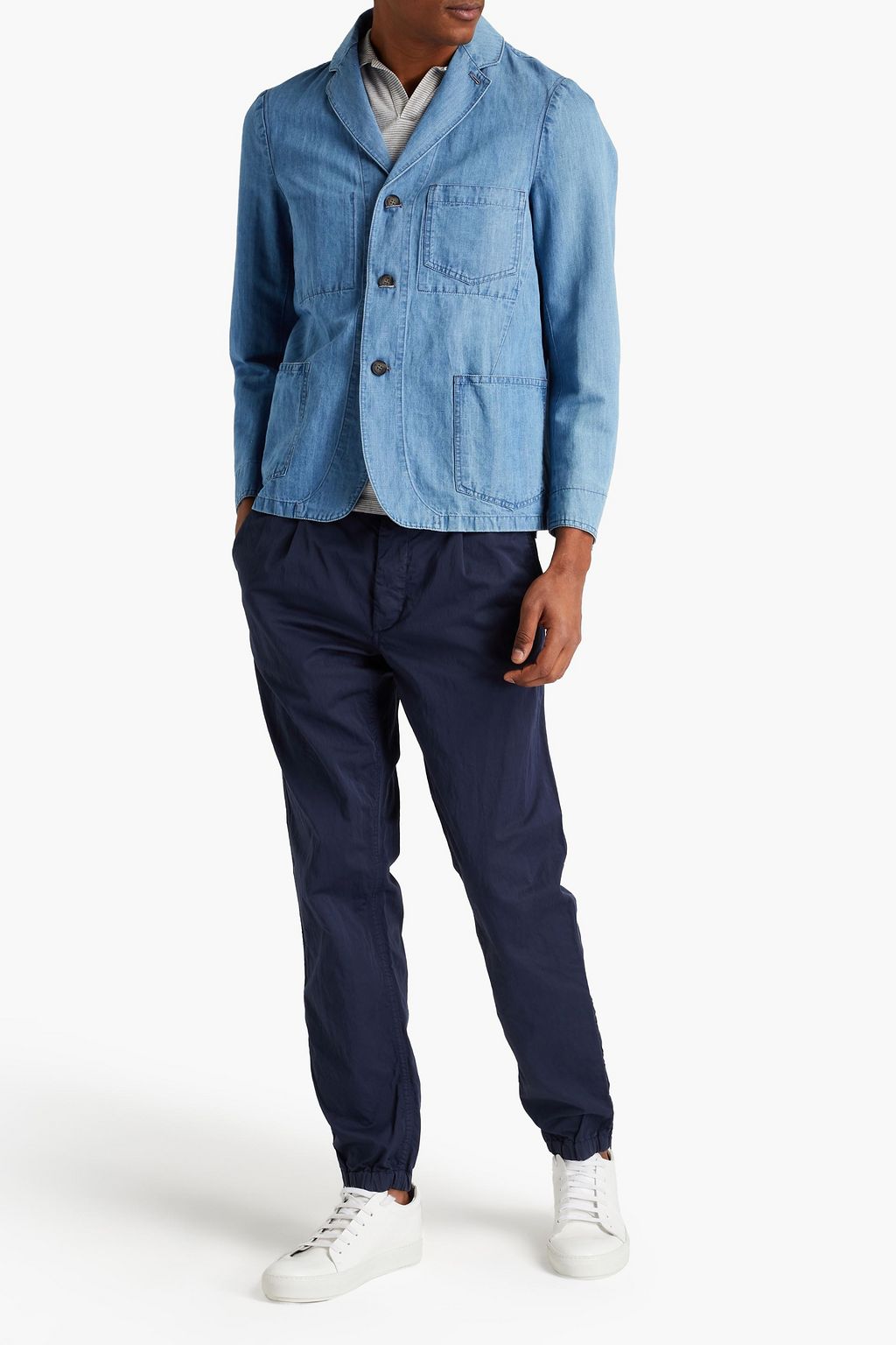 OFFICINE GÉNÉRALE Cotton and linen-blend chambray blazer