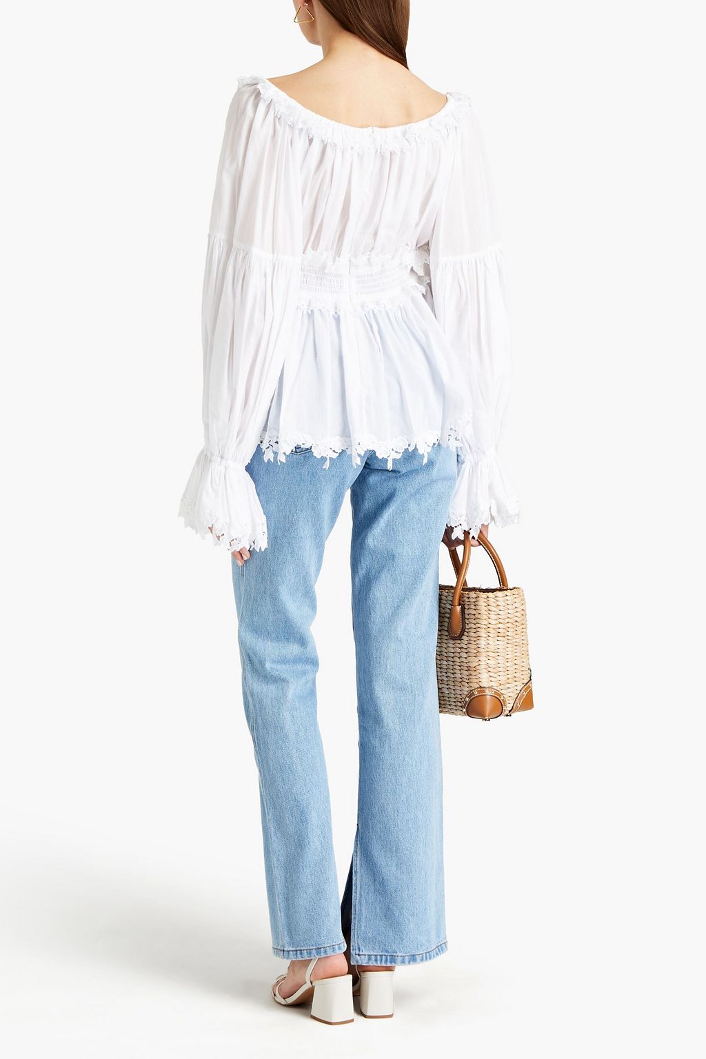 DOLCE&GABBANA Lace-trimmed shirred cotton top
