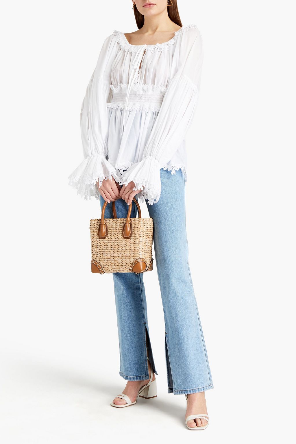DOLCE&GABBANA Lace-trimmed shirred cotton top