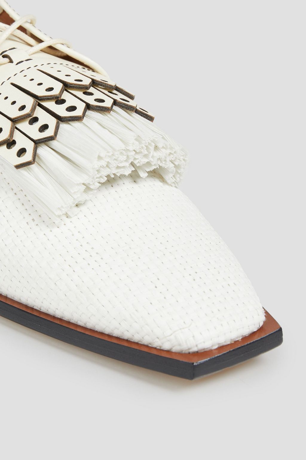 ZIMMERMANN Fringed leather-trimmed raffia brogues