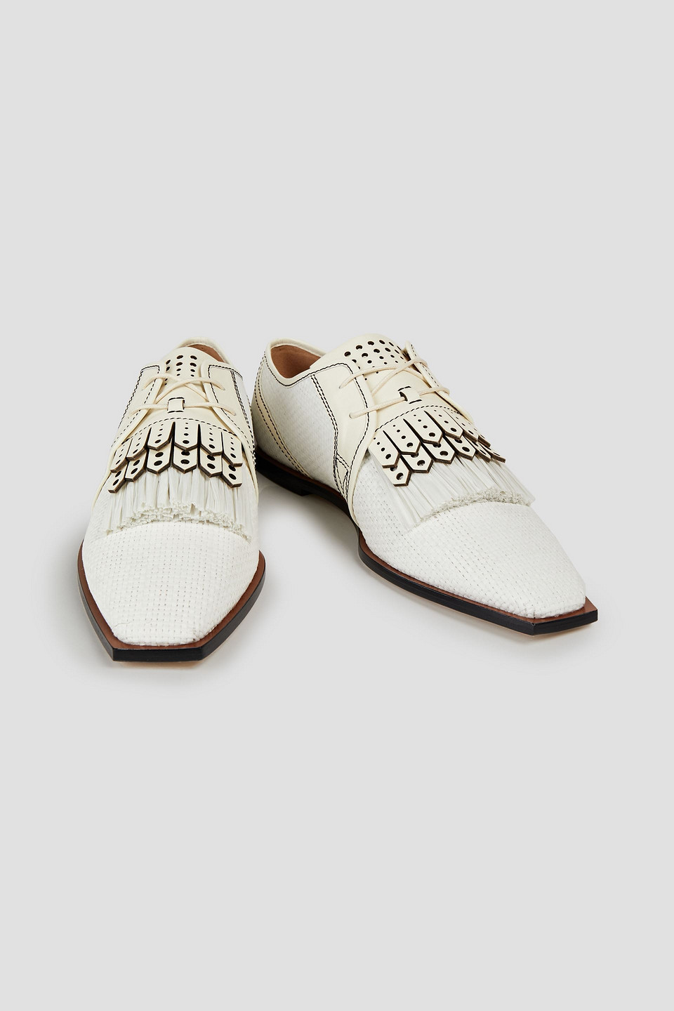 Zimmermann Fringed Leather-trimmed Raffia Brogues In White