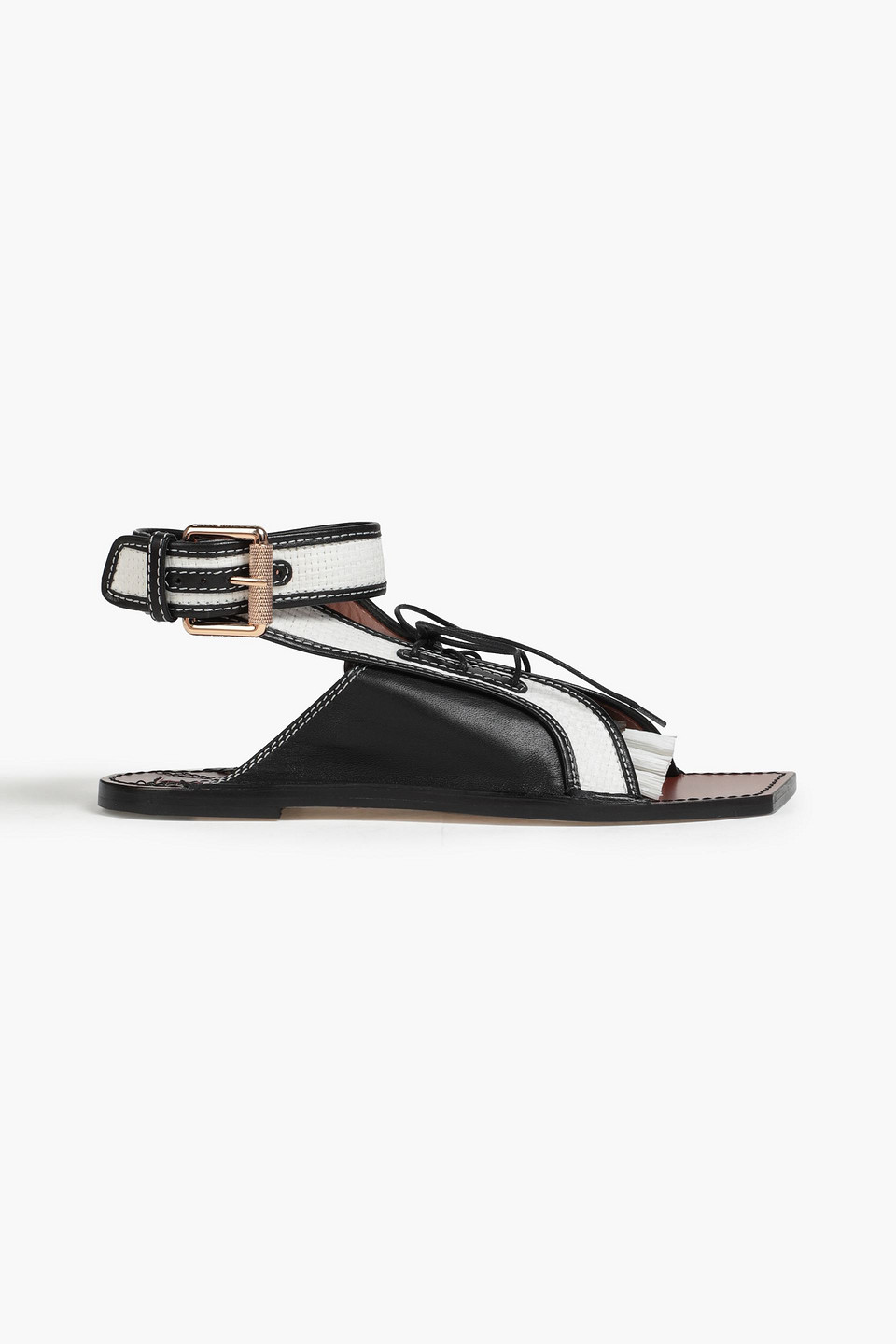 Leather and faux raffia sandals
