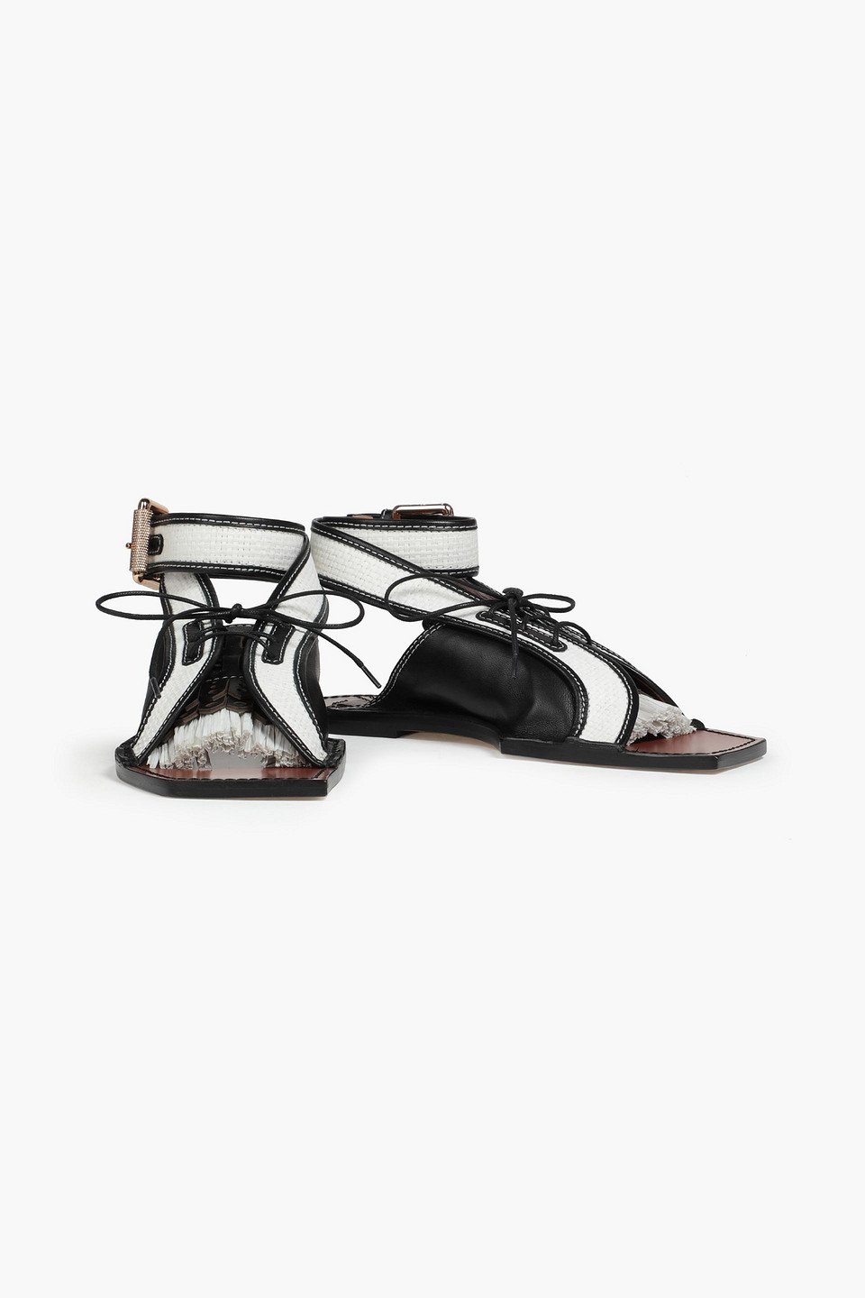 Zimmermann Leather And Faux Raffia Sandals In Black