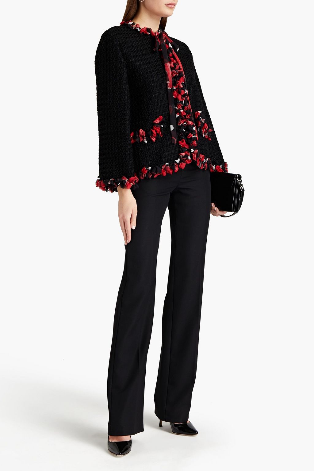 DOLCE&GABBANA Chiffon-trimmed wool-blend tweed jacket