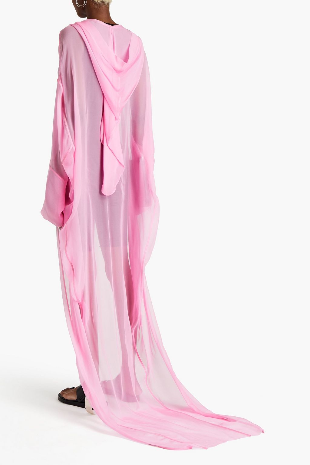 RICK OWENS Oversized split-front silk-chiffon hooded poncho