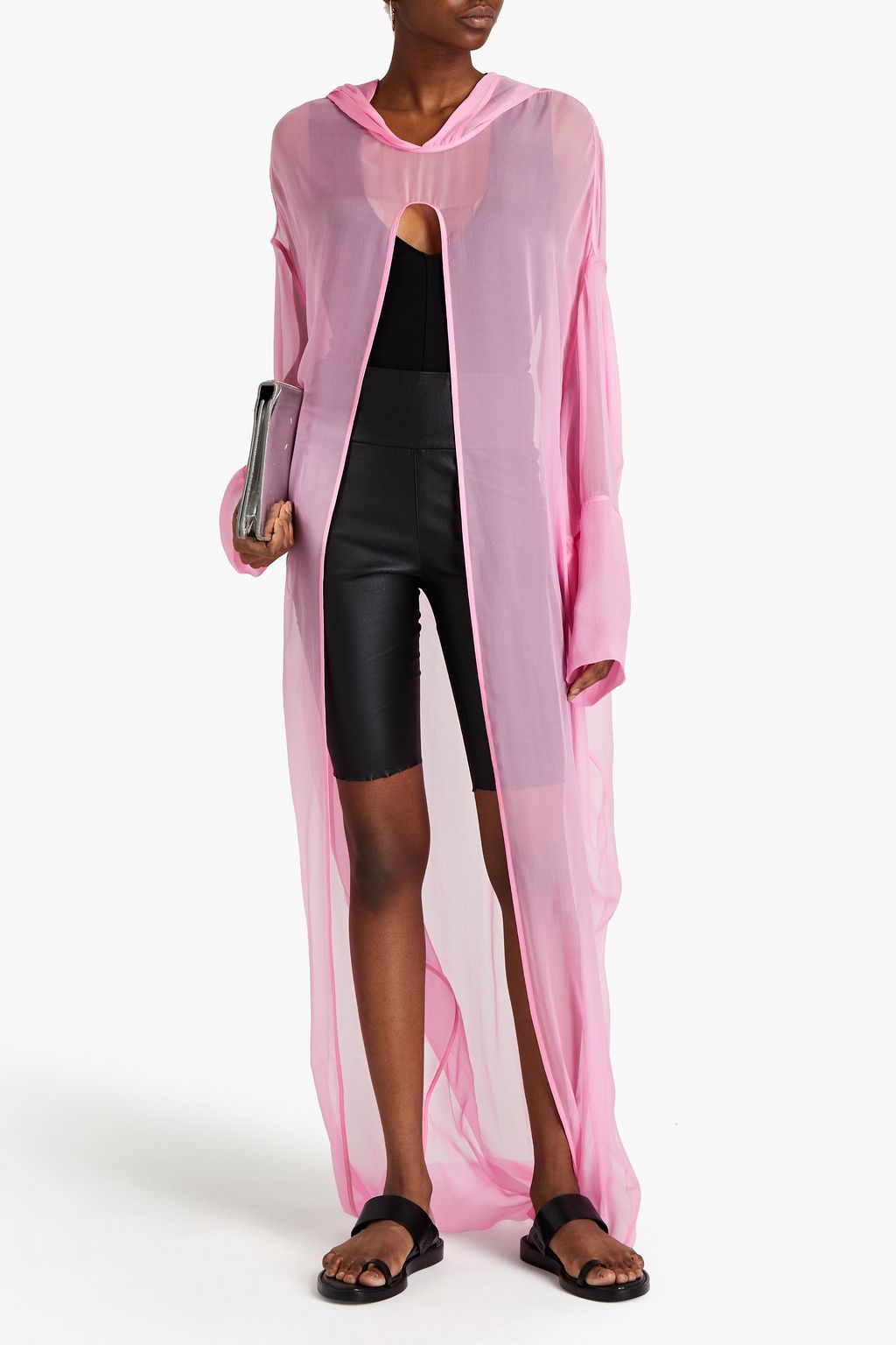 RICK OWENS Oversized split-front silk-chiffon hooded poncho