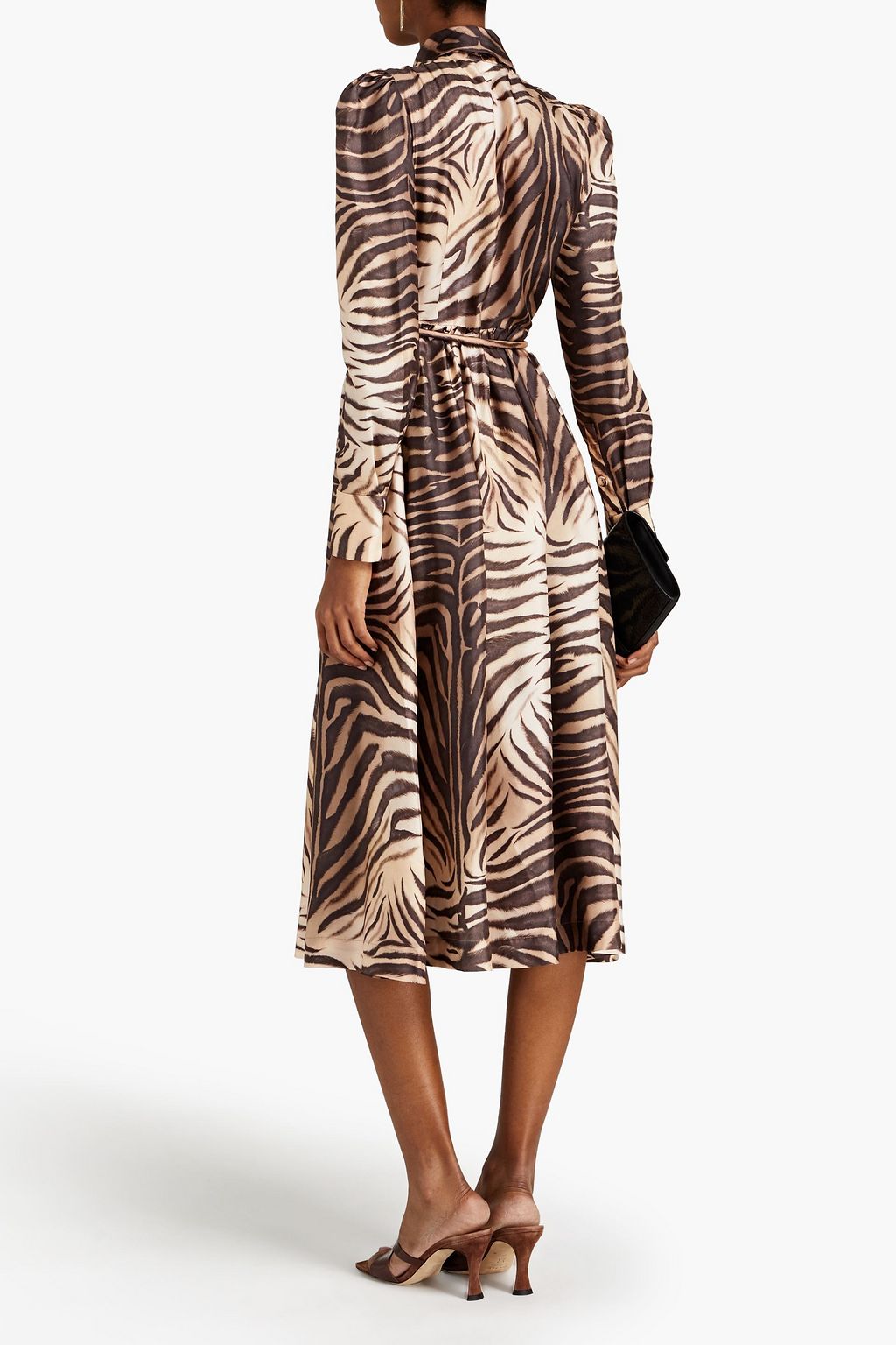 ZIMMERMANN Pussy-bow belted zebra-print silk-twill midi shirt dress