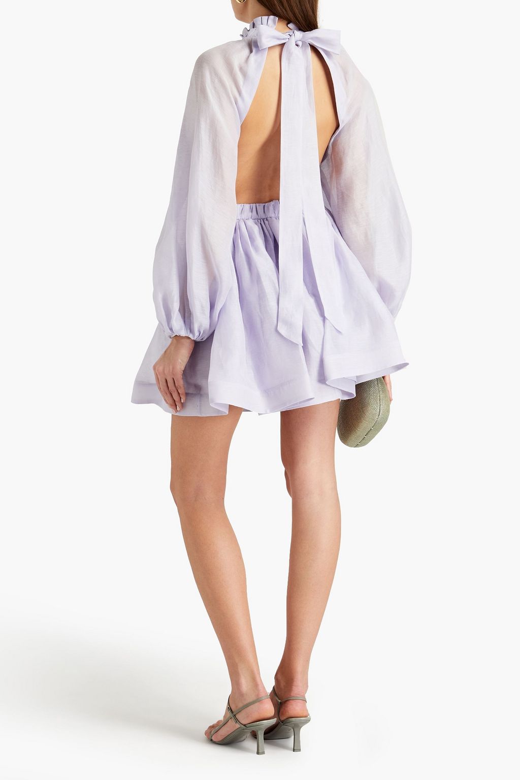ZIMMERMANN Luminous gathered linen and silk-blend gauze mini dress