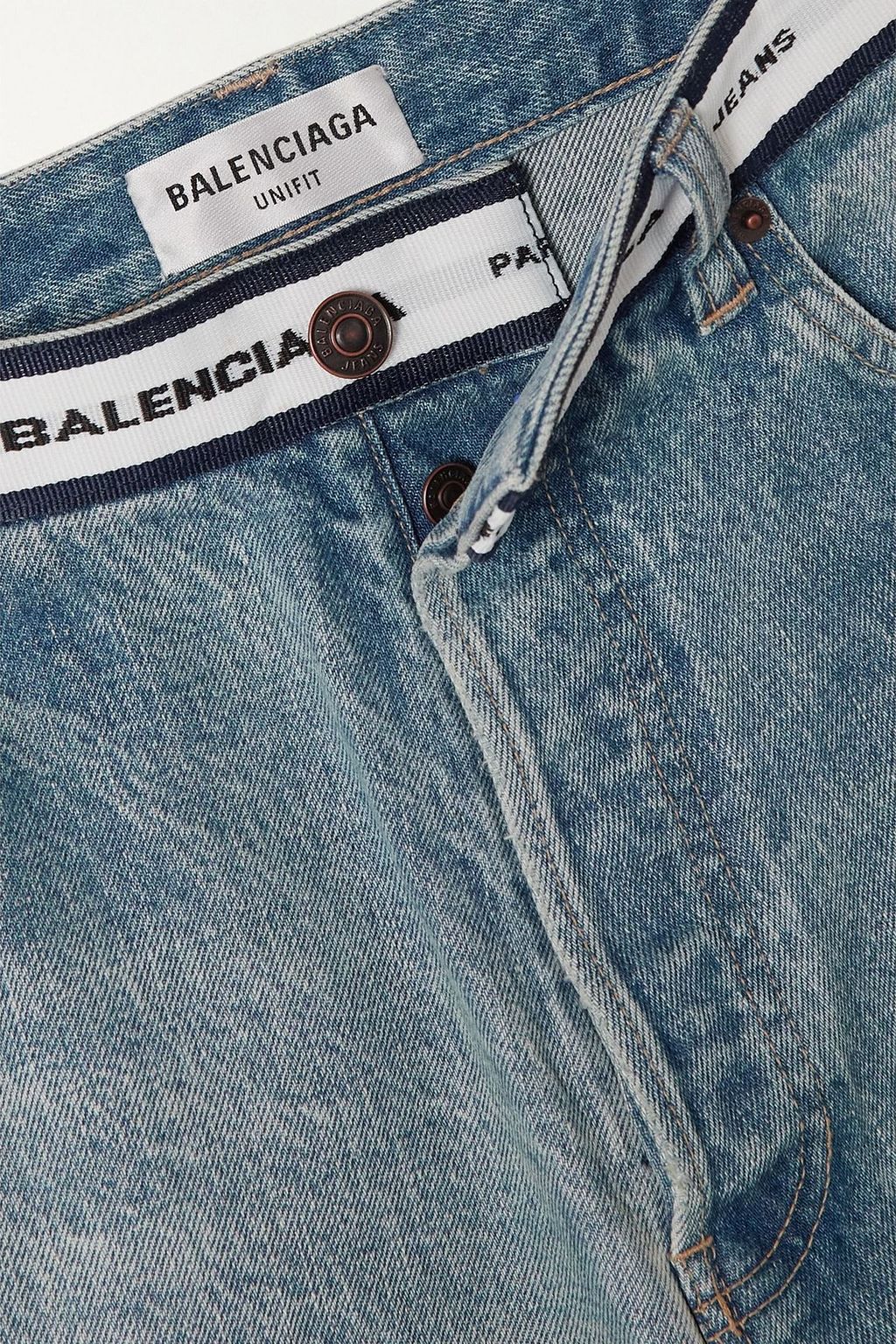 BALENCIAGA Webbing-trimmed mid-rise straight-leg jeans