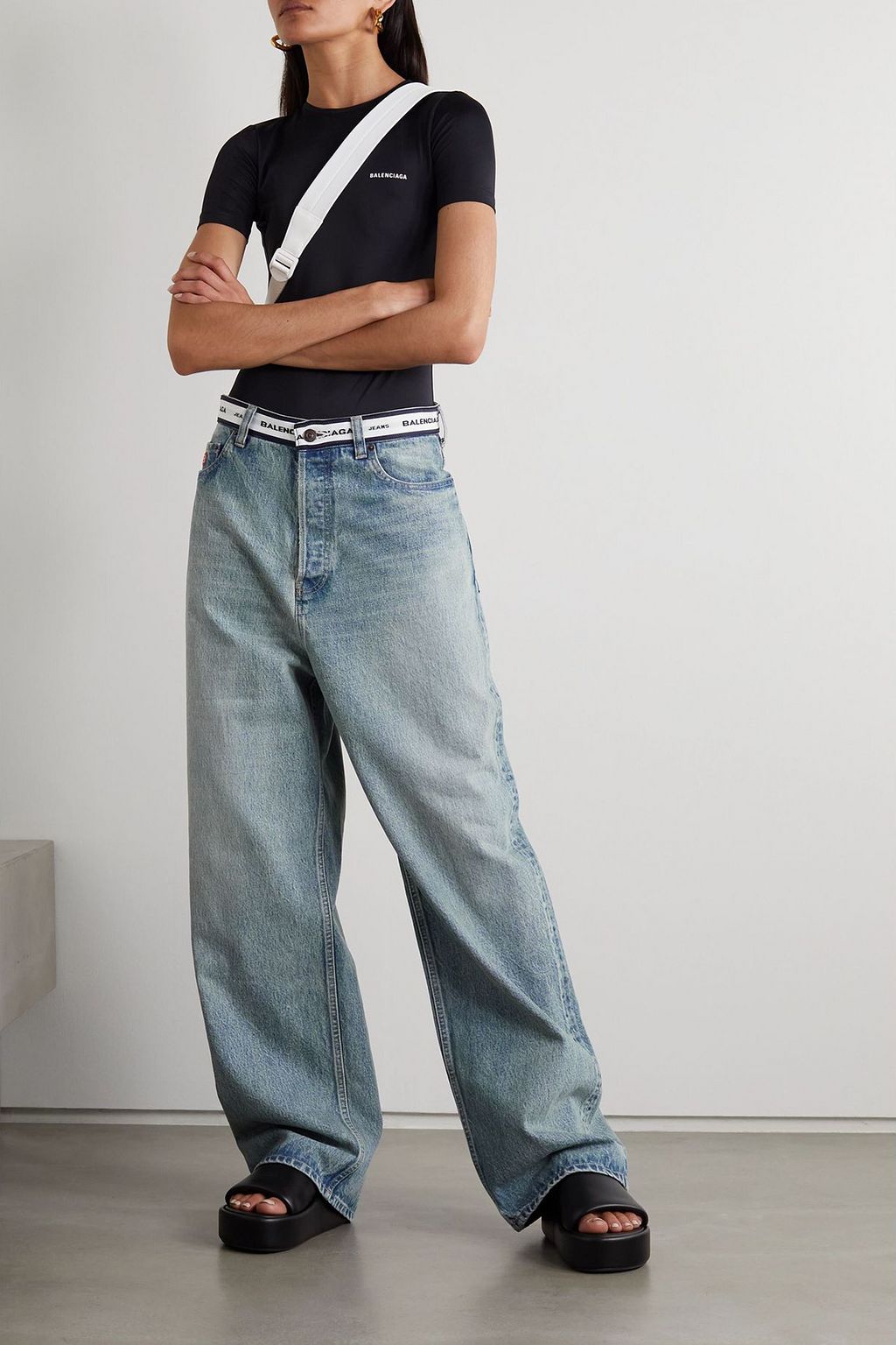 BALENCIAGA Webbing-trimmed mid-rise straight-leg jeans
