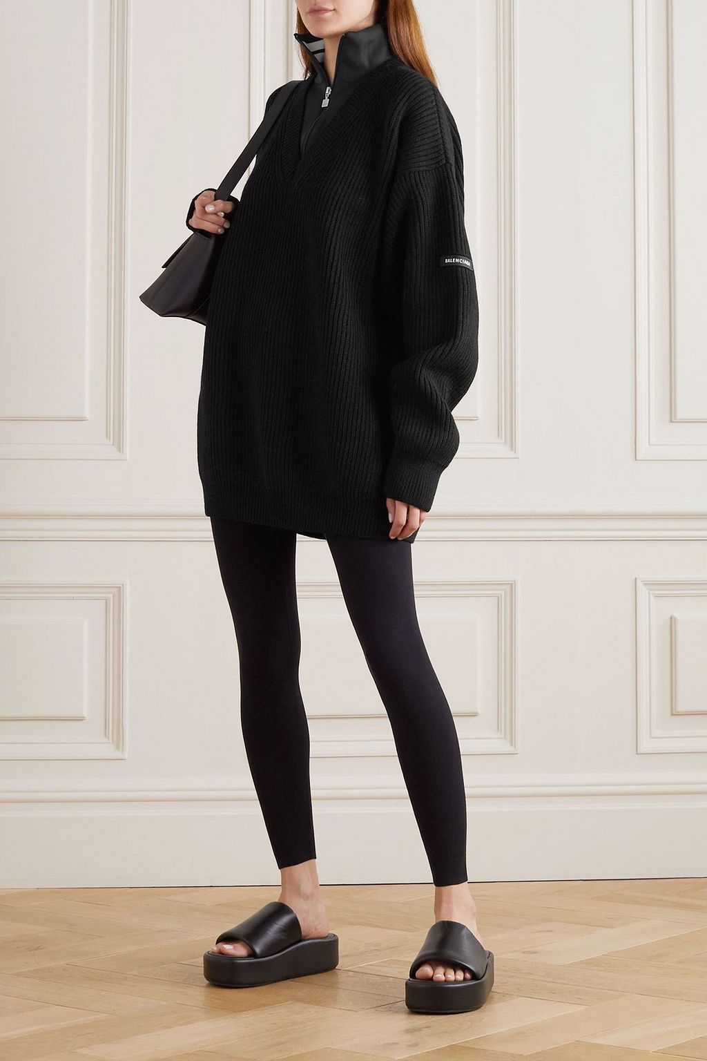 BALENCIAGA Layered ribbed wool and stretch-knit sweater