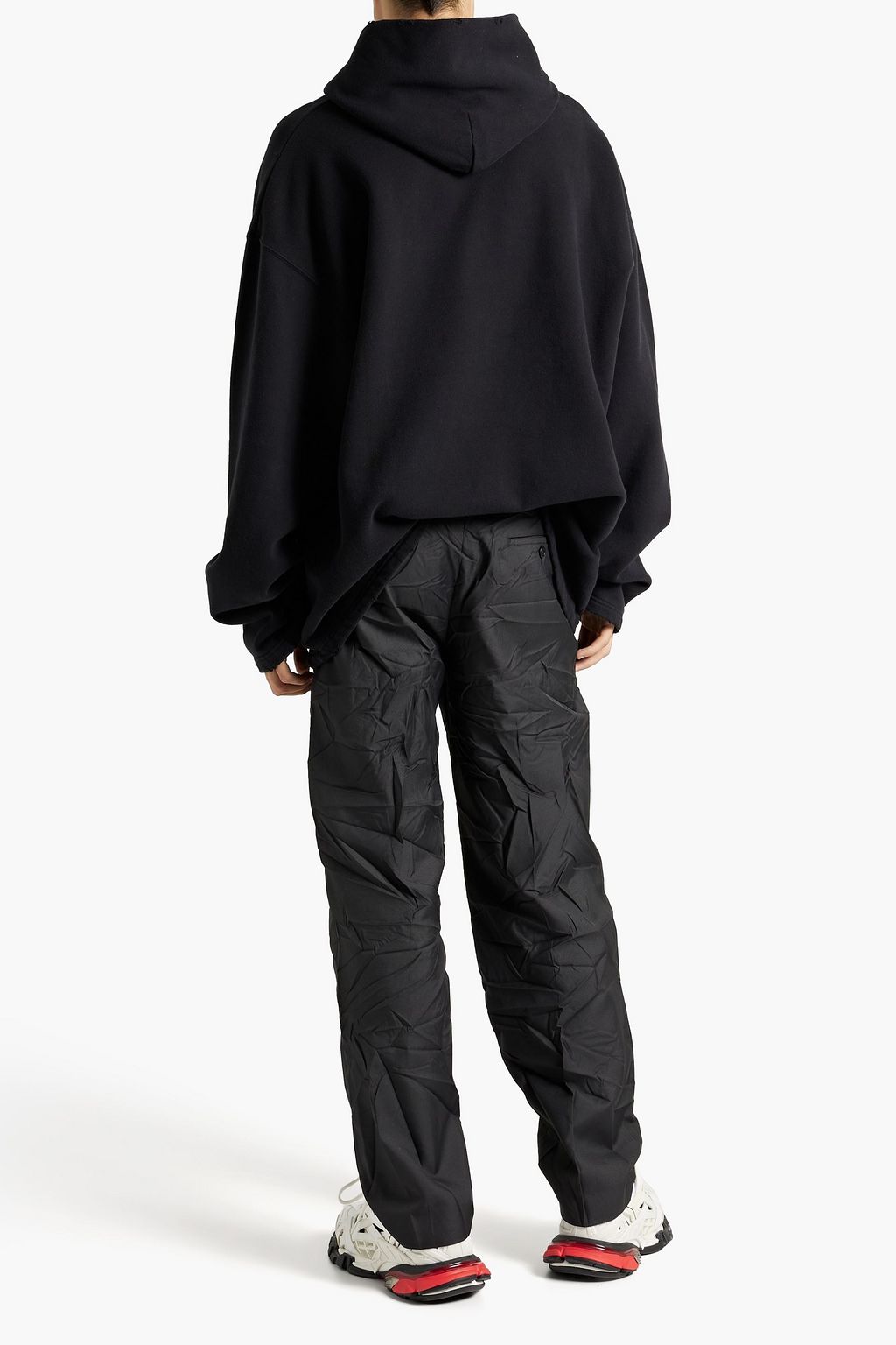 BALENCIAGA Distressed appliquéd cotton-fleece hoodie