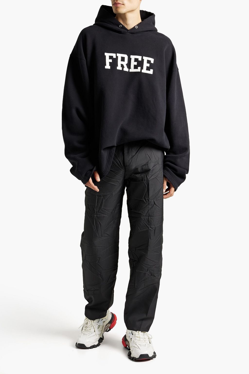 BALENCIAGA Distressed appliquéd cotton-fleece hoodie