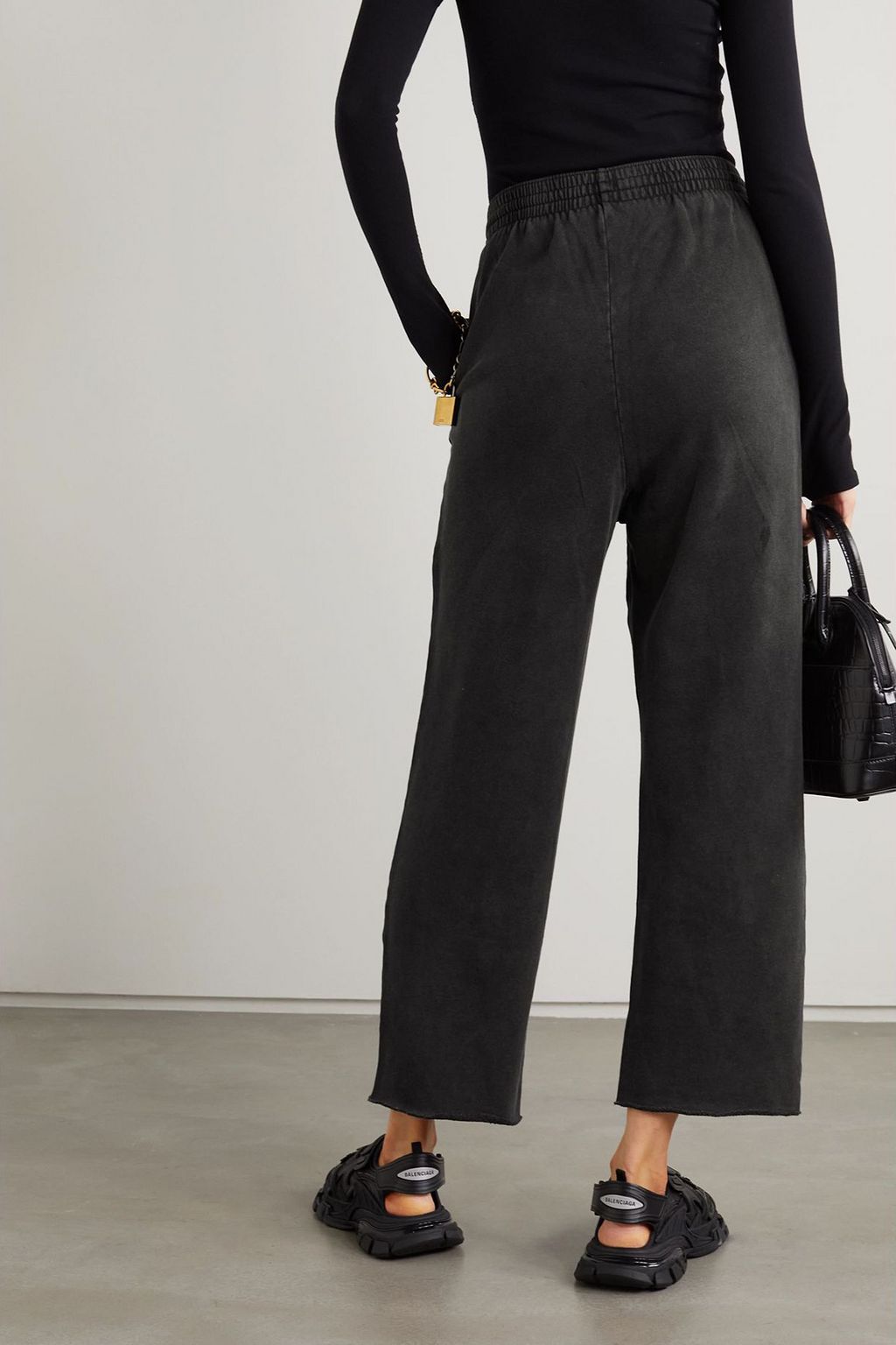BALENCIAGA Cropped cotton-fleece track pants