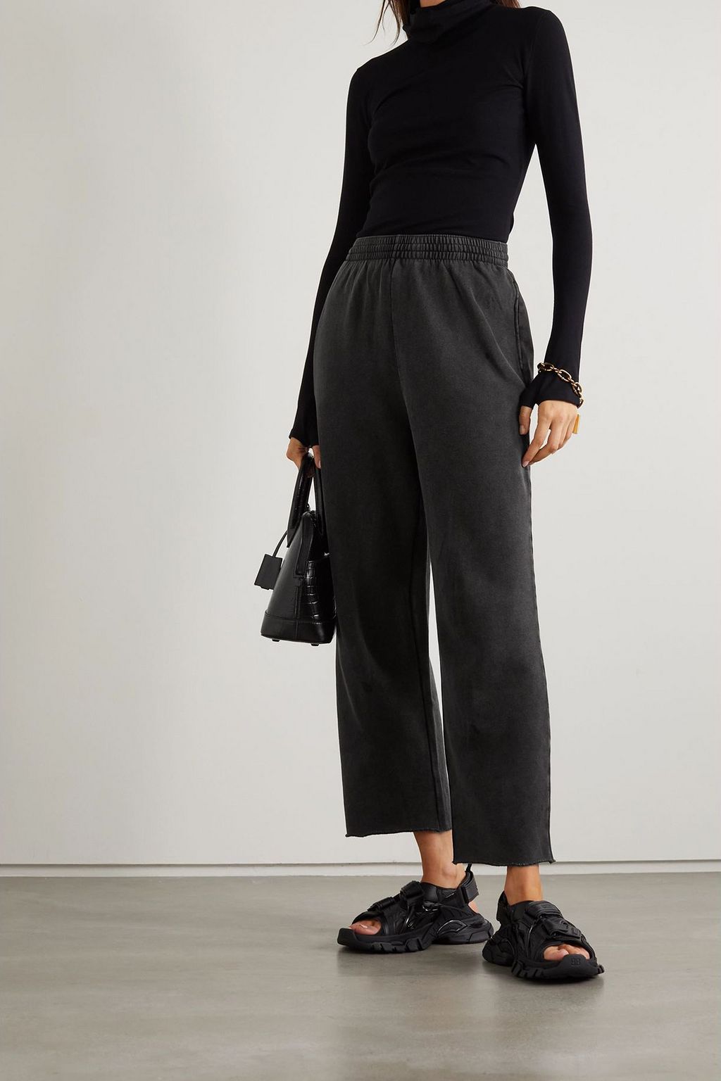 BALENCIAGA Cropped cotton-fleece track pants