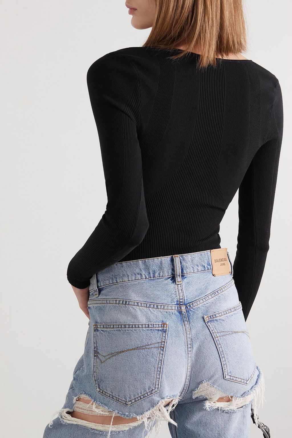 BALENCIAGA Ribbed stretch modal-blend jersey top