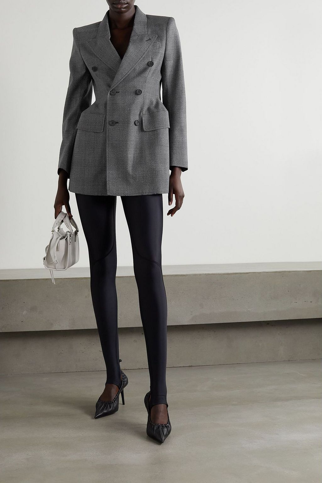 BALENCIAGA Hourglass double-breasted Prince of Wales checked wool coat