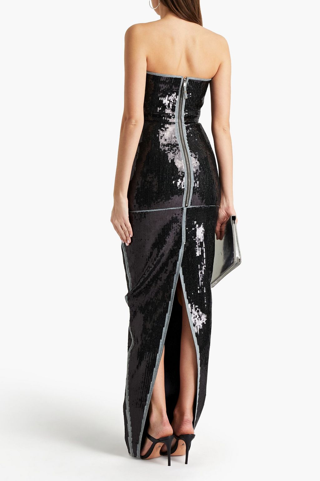 RICK OWENS Strapless pleated sequined denim gown