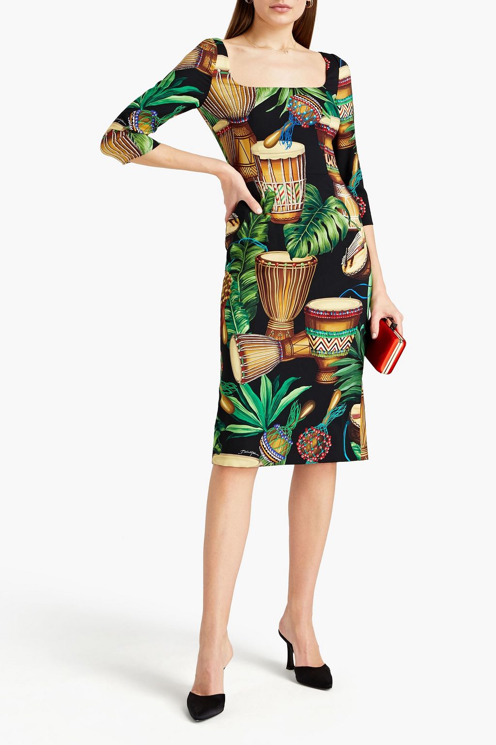 DOLCE&GABBANA Printed silk-blend crepe midi dress