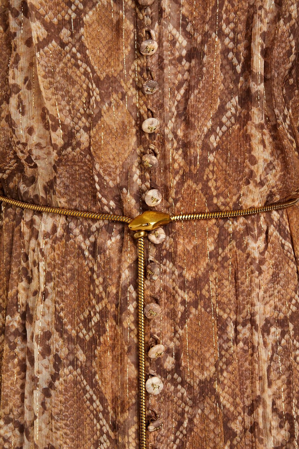 ZIMMERMANN Belted metallic snake-print silk-blend chiffon midi dress