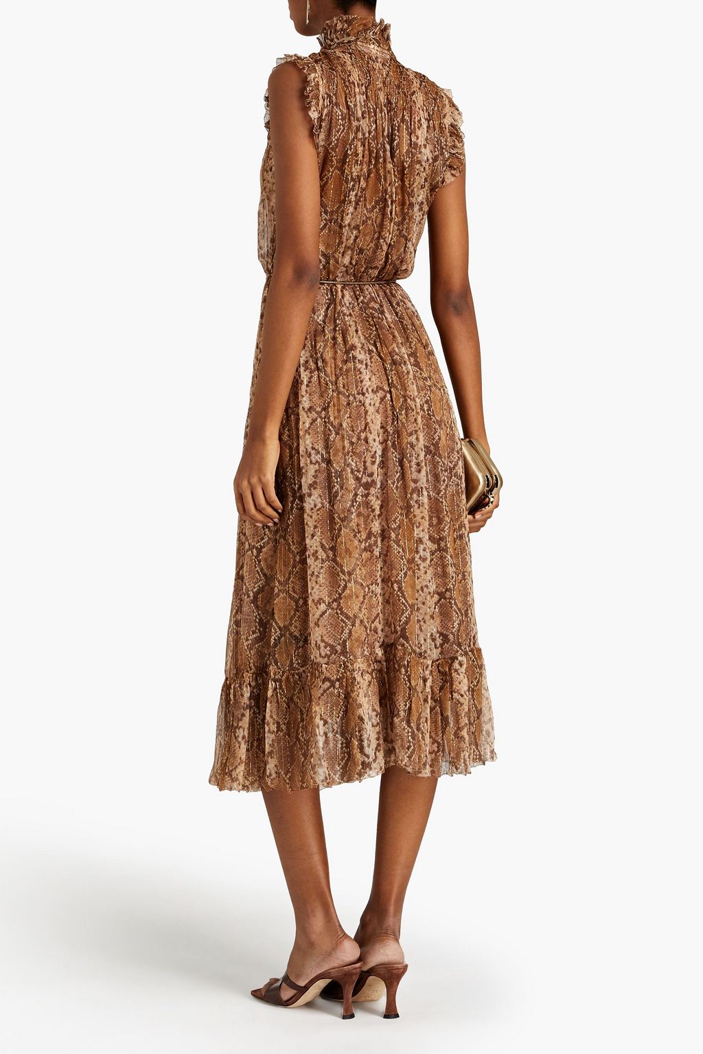 ZIMMERMANN Belted metallic snake-print silk-blend chiffon midi dress