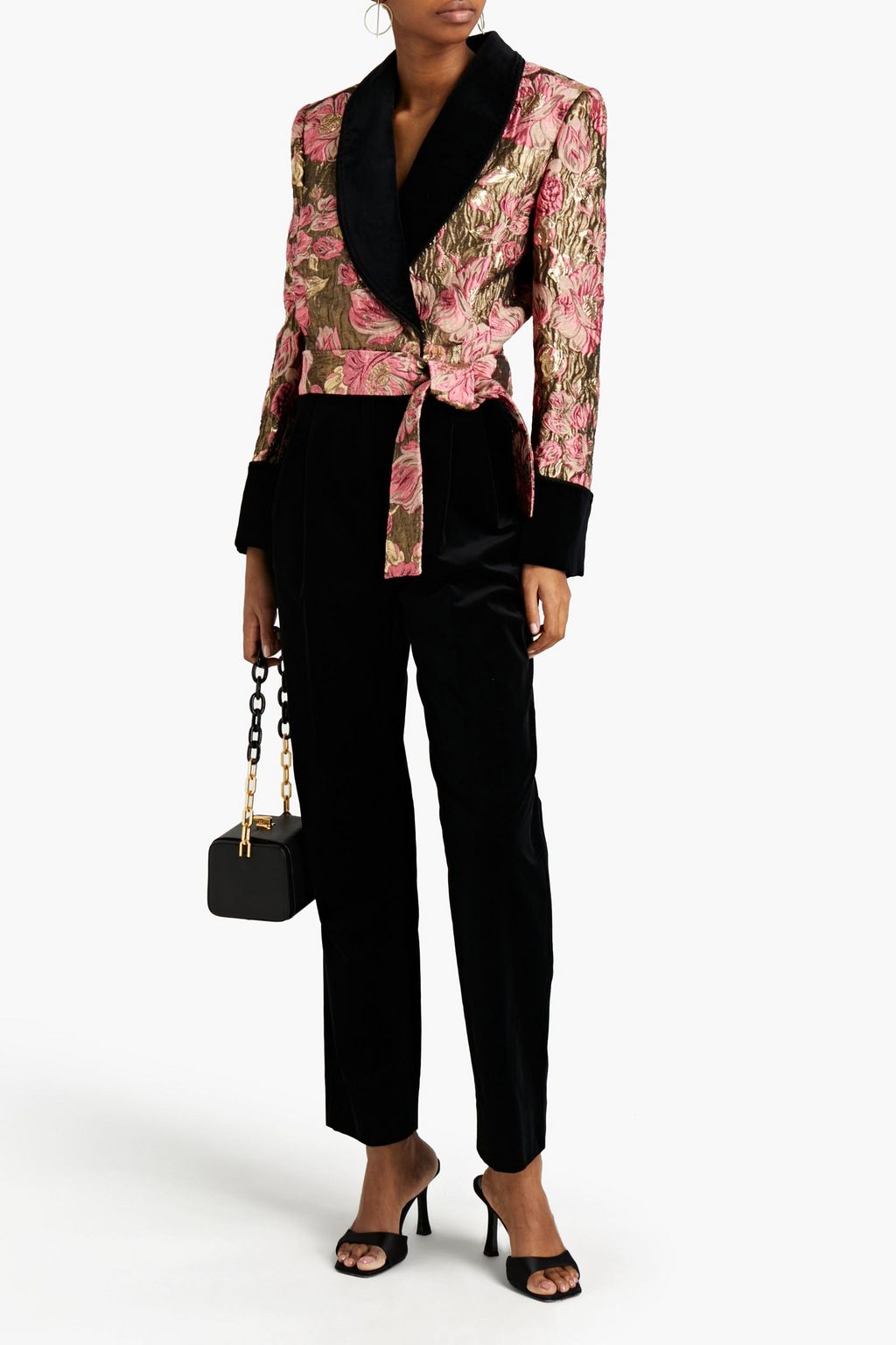 DOLCE&GABBANA Cropped velvet-paneled metallic brocade jacket