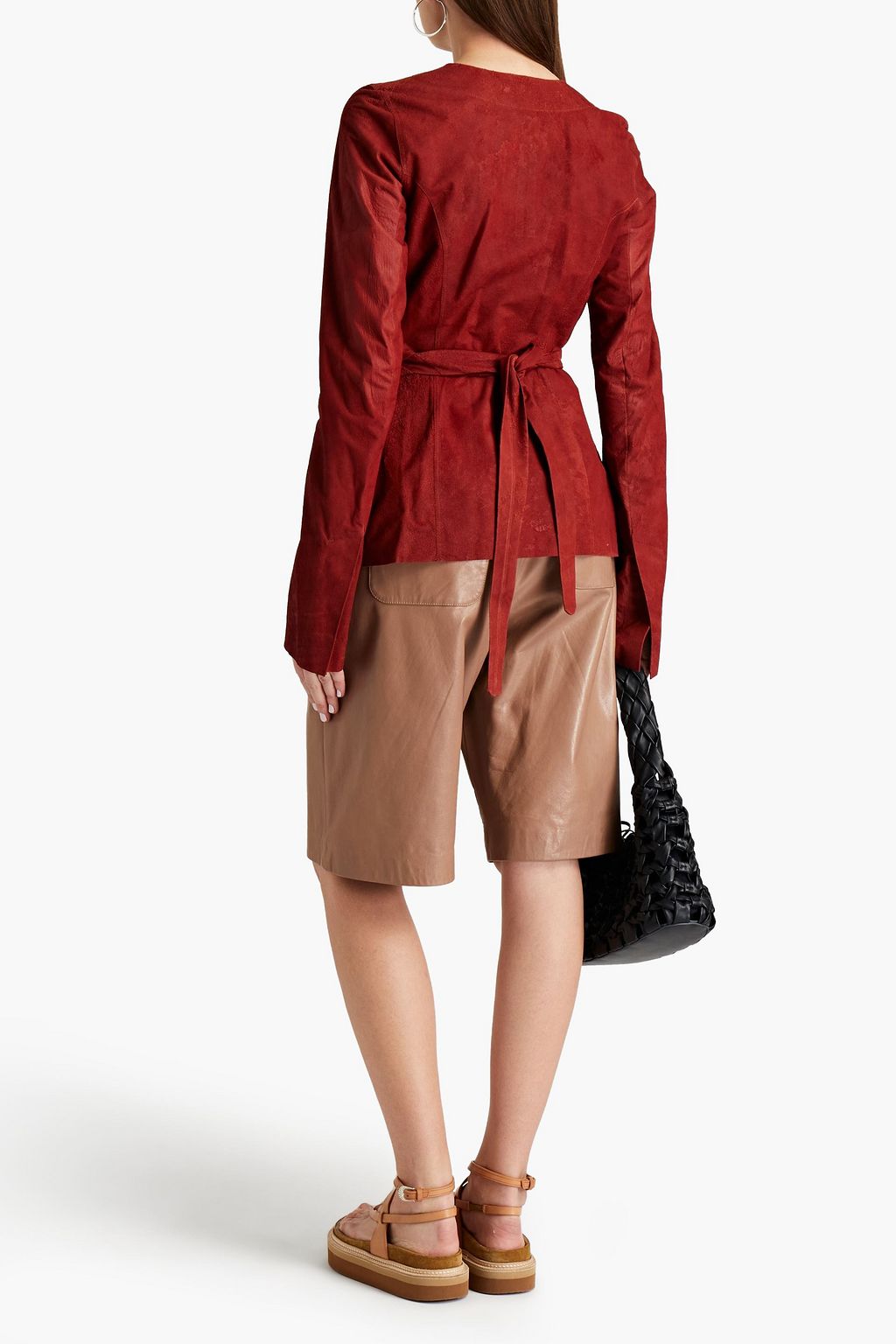 RICK OWENS Gathered nubuck wrap jacket