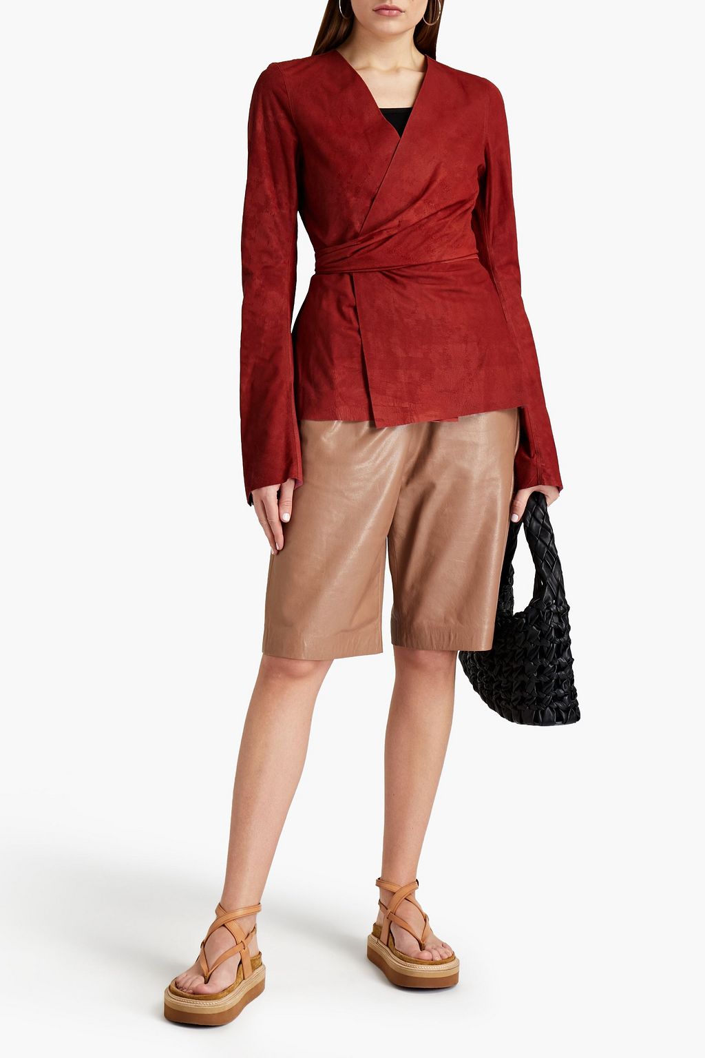 RICK OWENS Gathered nubuck wrap jacket