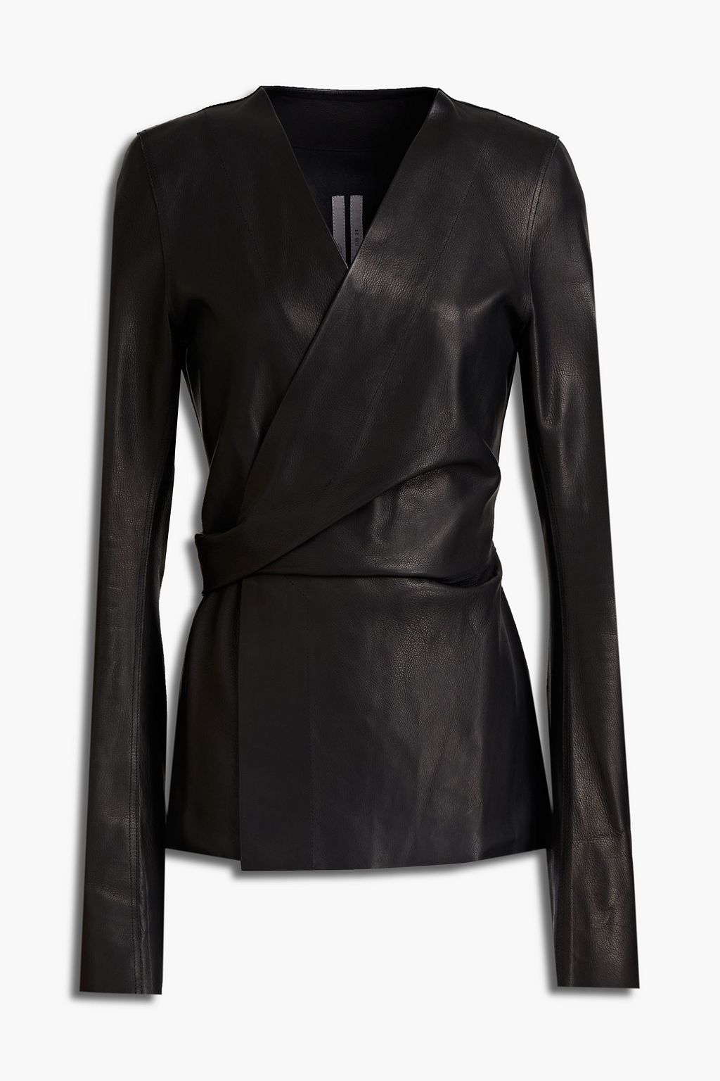 Black Gathered leather wrap jacket 