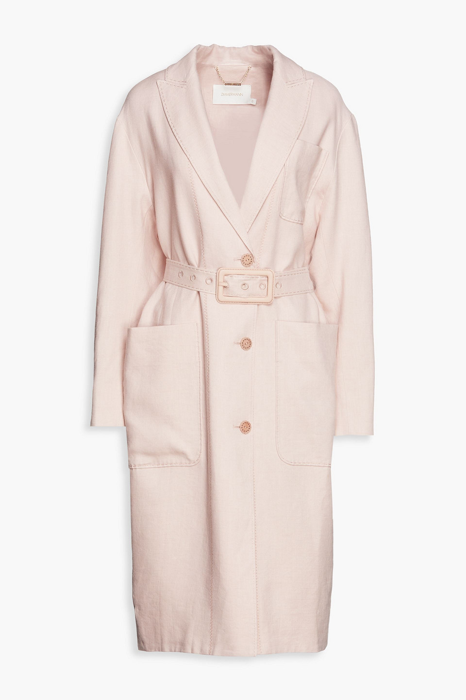 Belted linen-blend twill trench coat