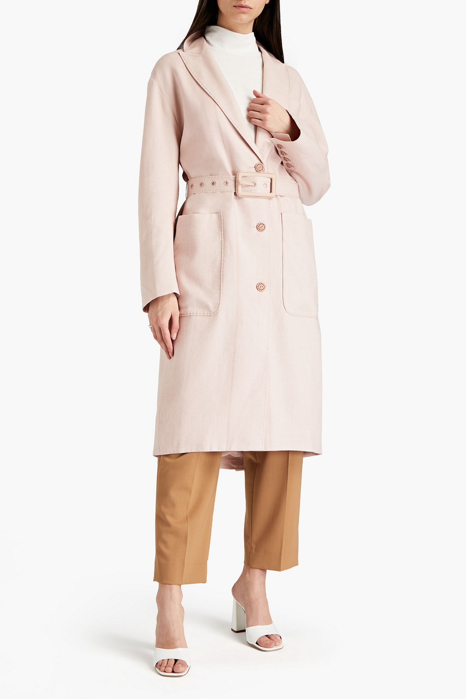 Zimmermann Belted Linen-blend Twill Trench Coat In Blush