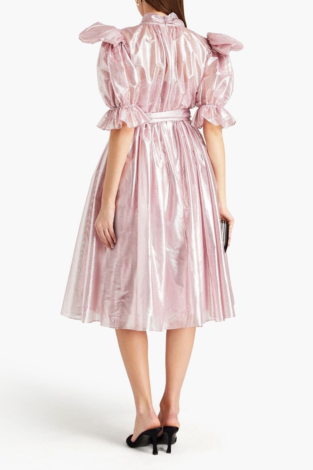 DOLCE&GABBANA Gerafftes Midikleid aus Lamé mit Gürtel