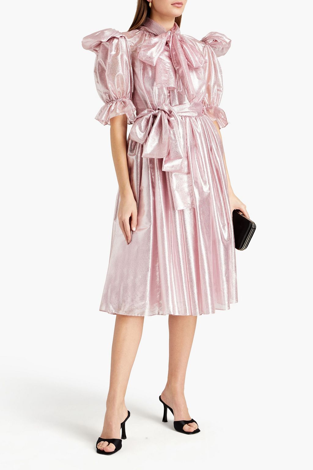 DOLCE&GABBANA Gerafftes Midikleid aus Lamé mit Gürtel