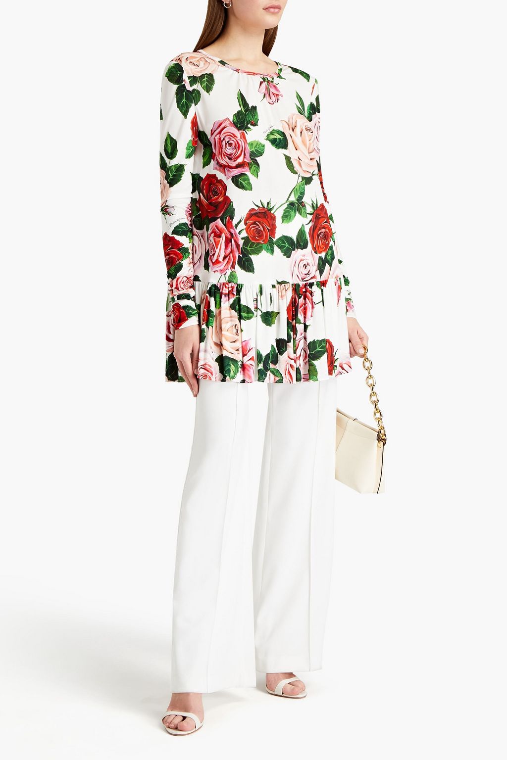 DOLCE&GABBANA Gathered floral-print crepe top