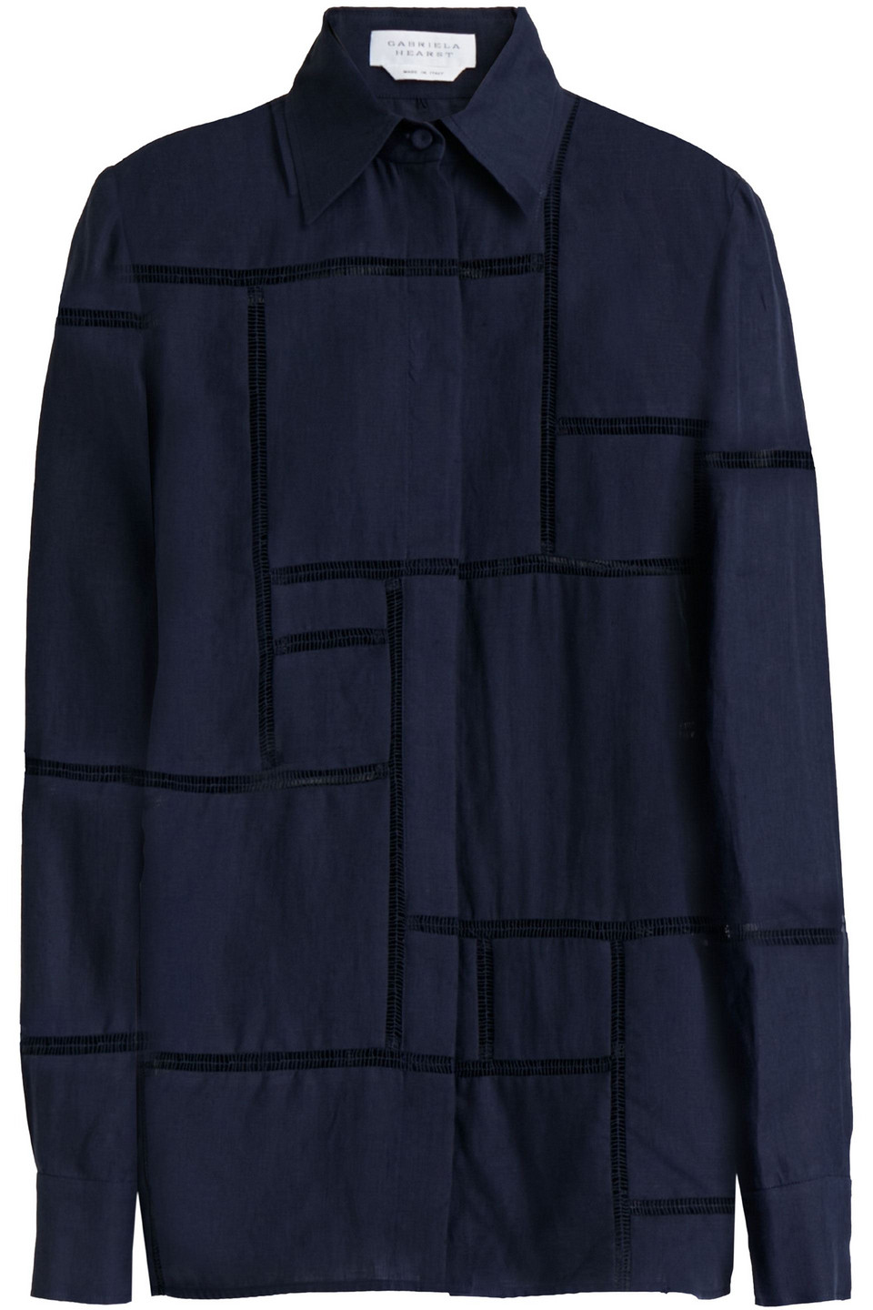Gabriela Hearst Taj Lattice-trimmed Linen Shirt In Blue