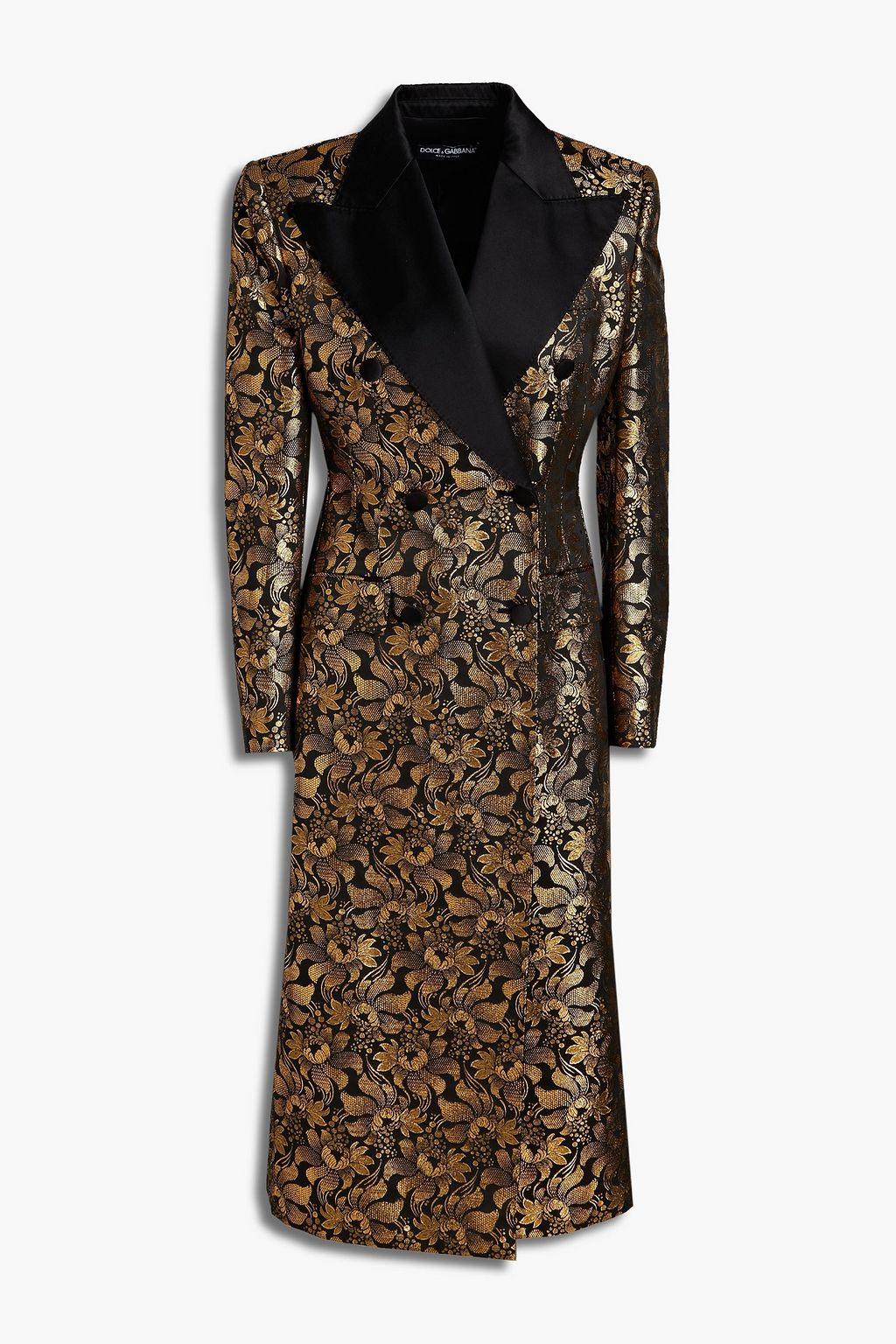 DOLCE & GABBANA Double-breasted satin-trimmed metallic brocade coat ...