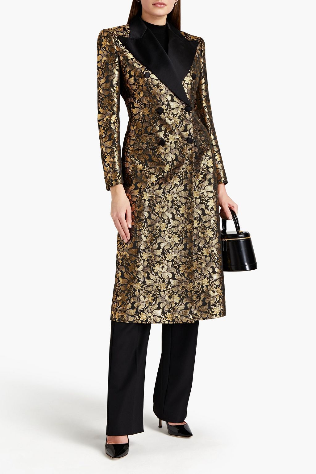 DOLCE&GABBANA Double-breasted satin-trimmed metallic brocade coat