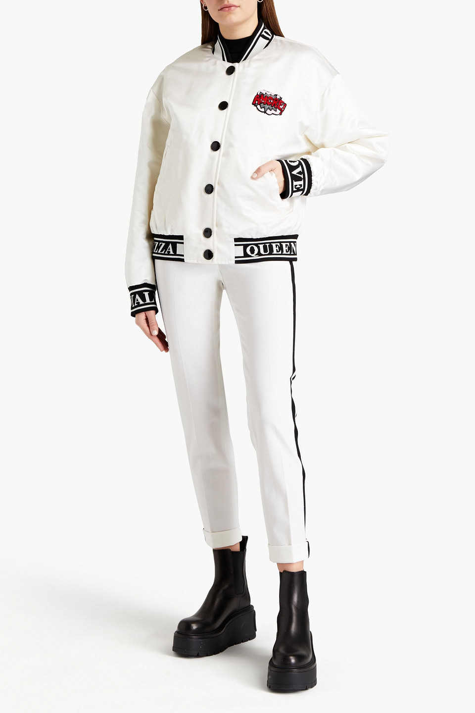 Dolce & Gabbana Appliquéd Quilted Silk-blend Satin Jacket In Off-white