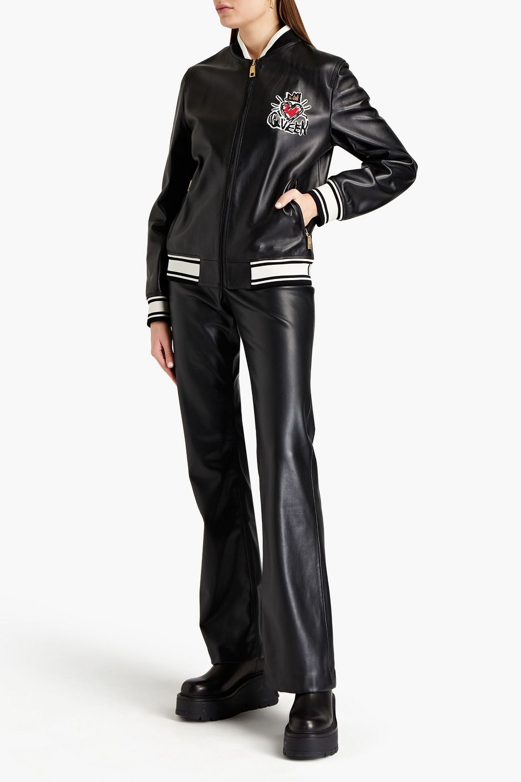DOLCE&GABBANA Appliquéd leather bomber jacket