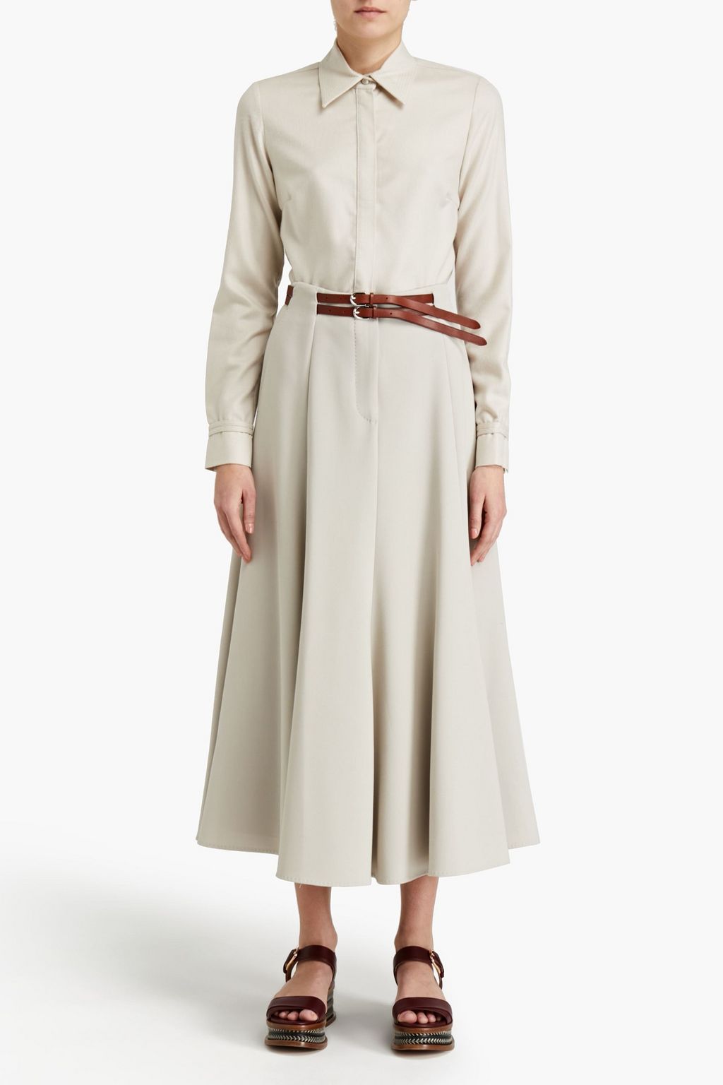 GABRIELA HEARST Max belted wool-crepe midi skirt