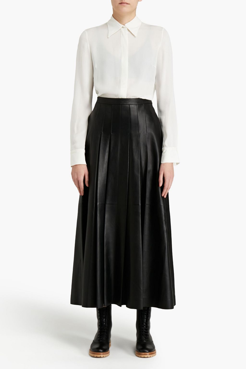 GABRIELA HEARST Pleated leather midi skirt