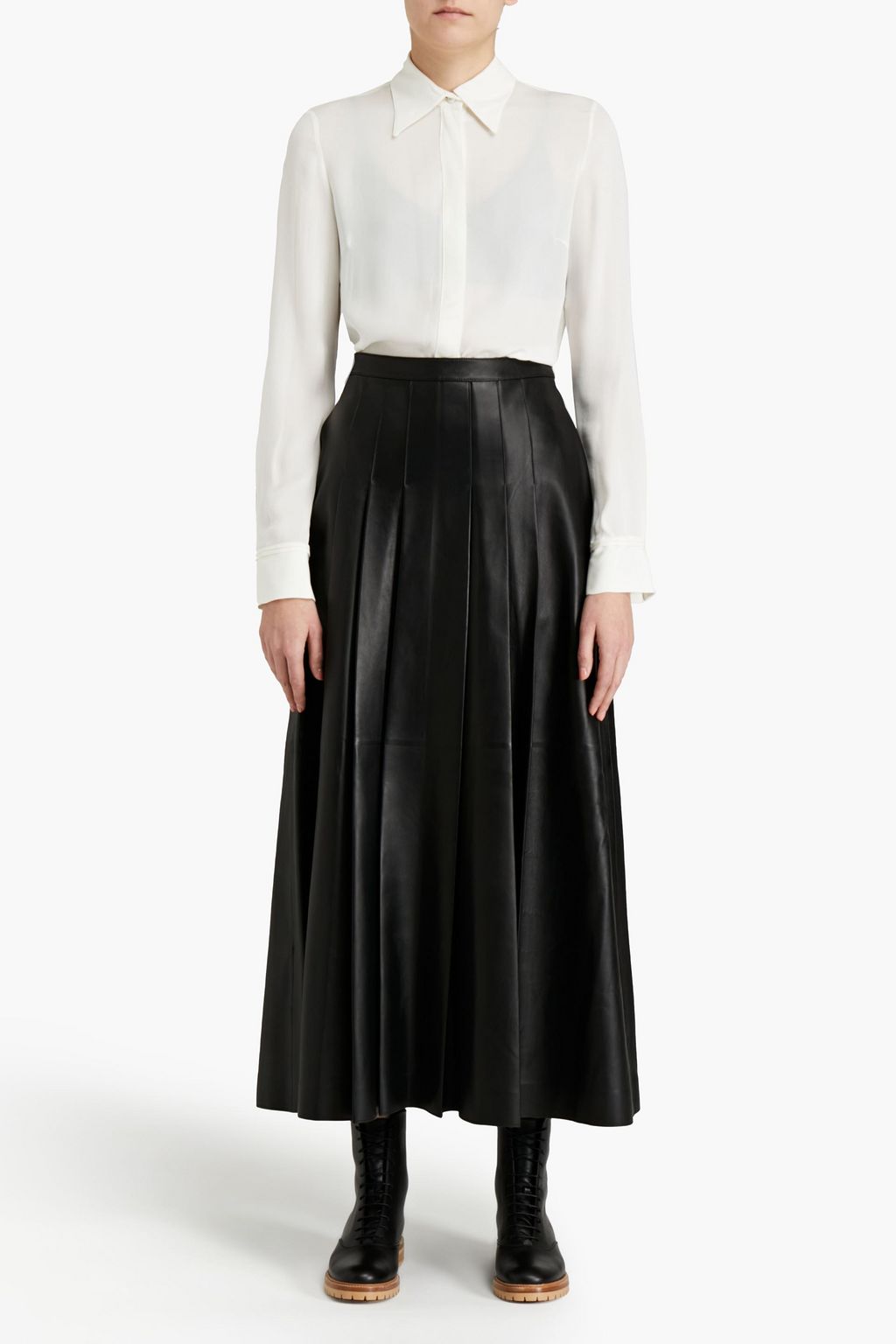 GABRIELA HEARST Pleated leather midi skirt | THE OUTNET