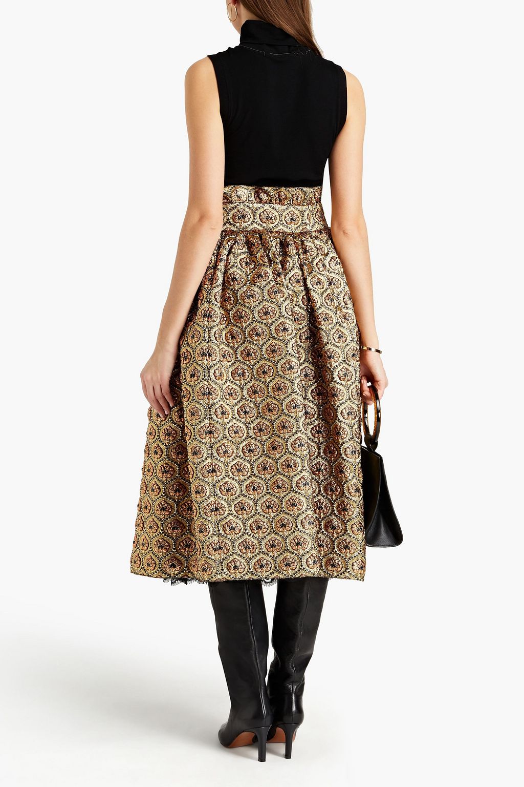 DOLCE&GABBANA Gathered metallic brocade midi skirt