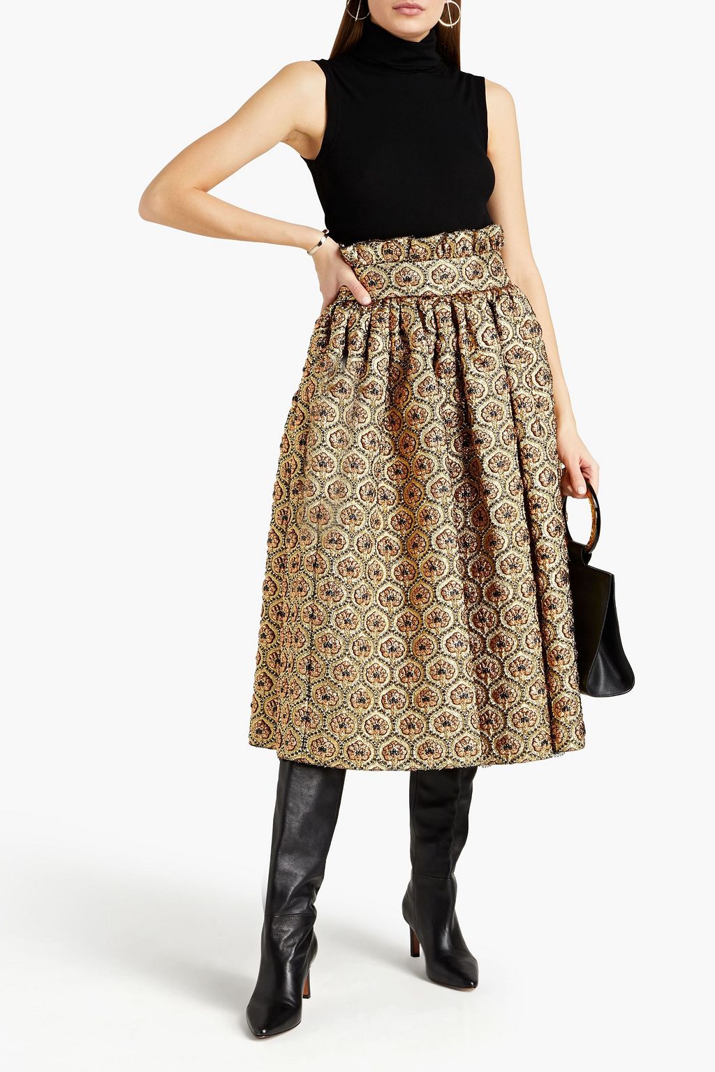 DOLCE&GABBANA Gathered metallic brocade midi skirt