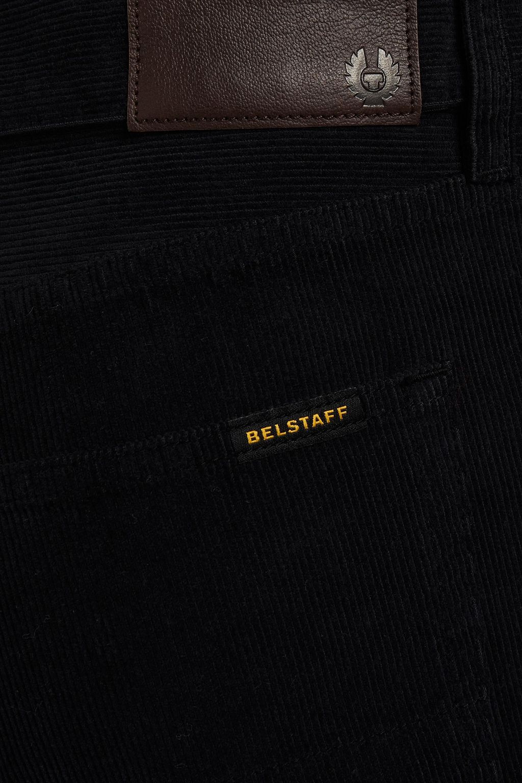 BELSTAFF Slim-fit leather-trimmed cotton-corduroy pants